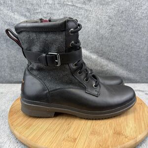 UGG Waterproof Boots Womens Size 8.5 Black Leather Winter Lace Up Zip 1005264